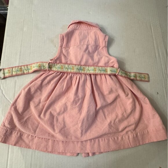 Ralph Lauren Toddler Baby Girls Pink Belted Oxford Sleeveless Button Down Dress - Picture 3 of 4
